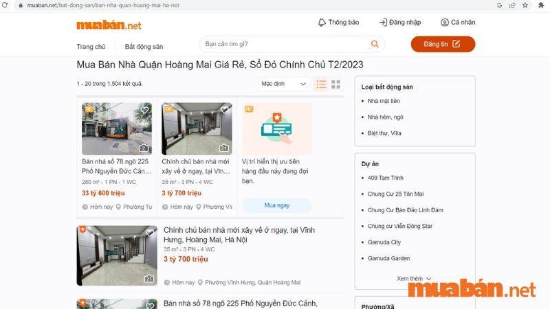 Giao diện website Muaban.net