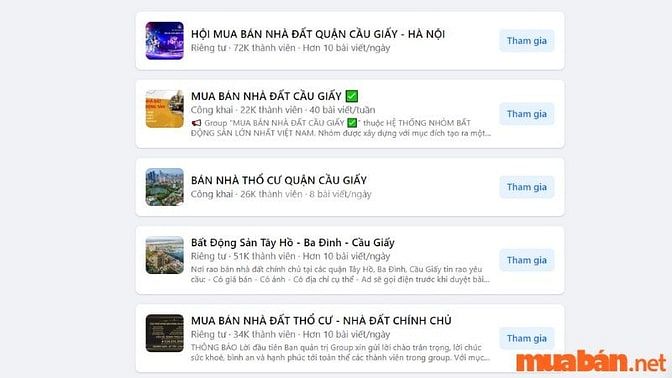 Các Group Facebook đăng tin bán nhà Nguyễn Thị Định