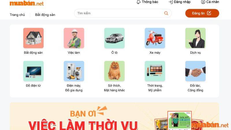 Website rao vặt, tuyển dụng uy tín Muaban.net