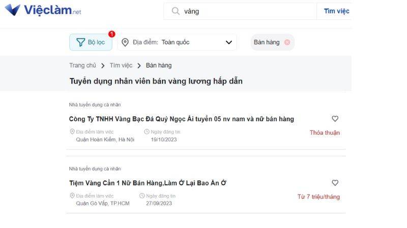  Tuyển nhân viên bán vàng tại Vieclam.net