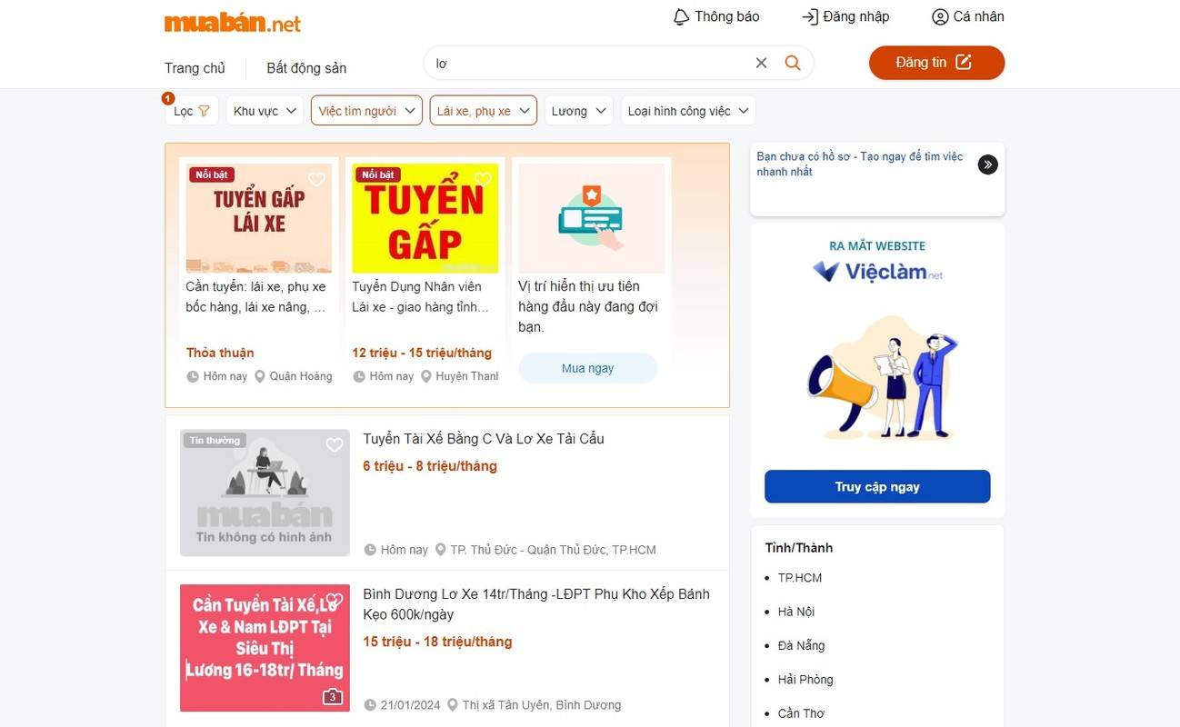 Đến Muaban.net để tìm kiếm thông tin tuyển dụng phụ xe đáng tin cậy