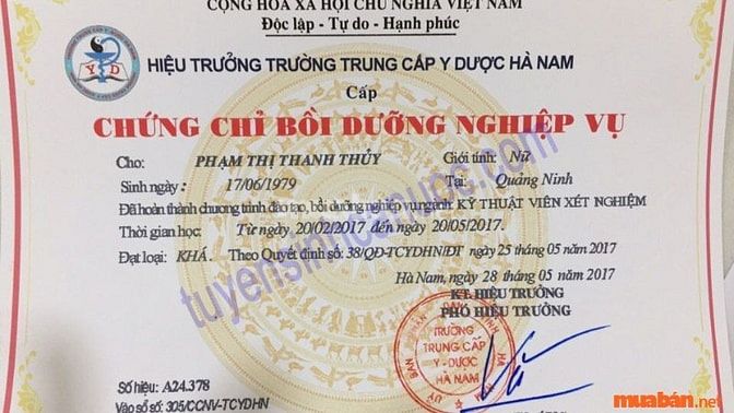 Chứng chỉ nghiệp vụ xét nghiệm