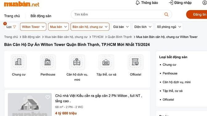 Mua chung cư Wilton Tower uy tín tại Muaban.net