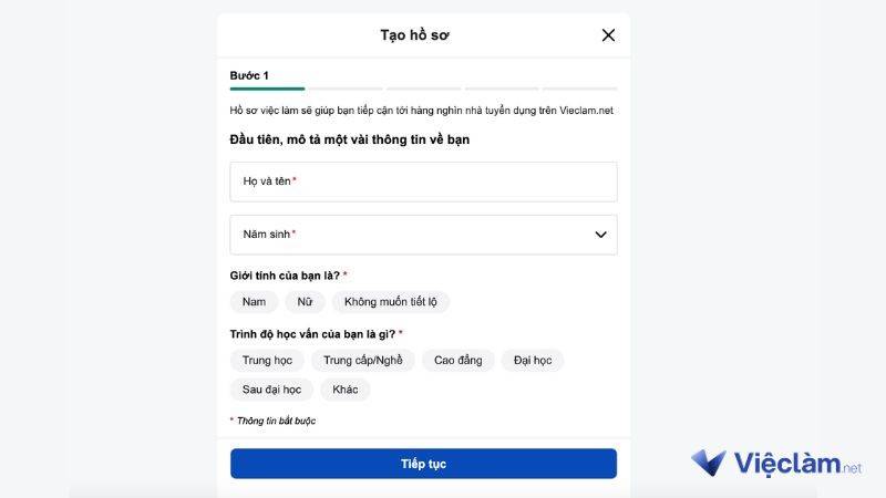 Tạo hồ sơ xin việc trên Vieclam.net đơn giản, dễ dàng chỉ với 5 bước