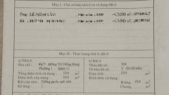 Bán nhà hẻm 1,5m đường 702 Hồng Bàng Phường 1 Quận 11 giá 1,8tỷ - 19m2