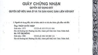 QSDĐ thửa đất 960, TBĐ 15 Quảng Thành, Quảng Điền, Thừa Thiên Huế