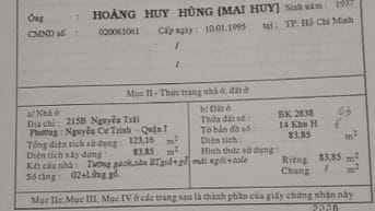 Chính chủ gửi bán nhà 215B Nguyễn Trãi, P. Nguyễn Cư Trinh, Q1