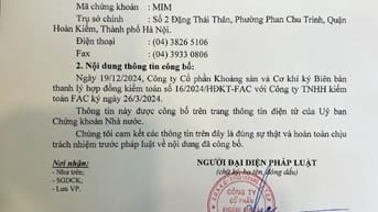 Thanh lý Hợp đồng giữa Công ty MIMECO với Công ty TNHH Kiểm toán FAC