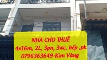 Nhà 4x16m,2L,3pn ở Tỉnh Lộ 10 giá 8tr/tháng