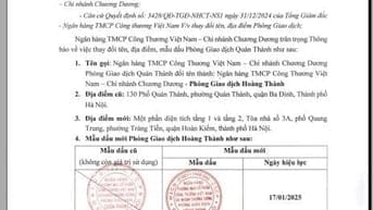 Ngân hàng TMCP Công Thương Việt Nam thông báo thay đổi tên, địa điểm