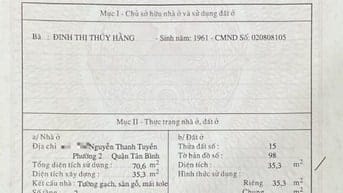 Bán nhà hẻm 3m Nguyễn Thanh Tuyền Phường 2 Quận Tân Bình  giá 3,8 tỷ