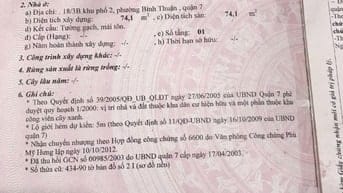 Bán nhà số 458/36/9C (số cũ 18/3B) Huỳnh Tấn Phát, Quận 7