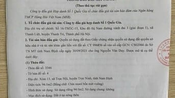 Công ty đấu giá hợp danh số 1 Quốc Gia thông báo bán đấu giá tài sản