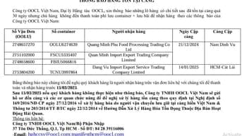 Công ty OOCL Việt Nam THÔNG BÁO HÀNG TỒN TẠI CẢNG