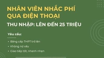 Tổng Đài Viên Nhắc Phí Qua Điện Thoại - Không Kinh Nghiệm