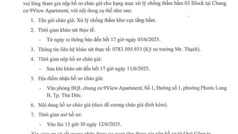 Chào giá về hạng mục xử lý chống thấm chung cư 9View