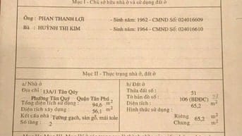 Bán Nhà Mặt Tiền kinh Doanh tân quý Ngay AEON Tân Phú