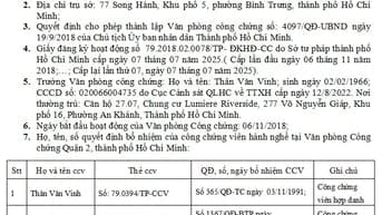Thông báo thay đổi giấy phép hoạt động VPCC Quận 2