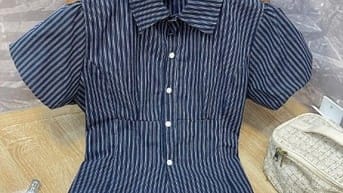  Áo sơ mi kẻ sọc tay bồng cổ điển Gu Nàng