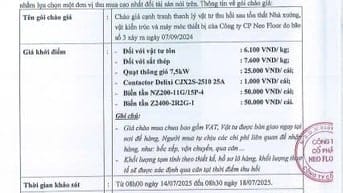 Thanh lý vật tư thu hồi sau tổn thất nhà xưởng, vật kiến trúc,...