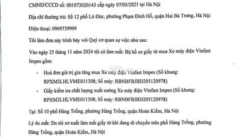 Mất giấy tờ (Phiếu kiểm tra chất lượng xuất xưởng & Hoá đơn mua xe)