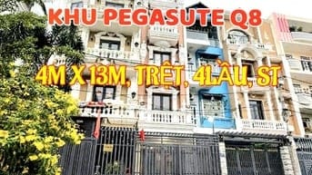 Nhà phố Tây Pegasute Q8, 4mx13m, MT Đg số 1, P6, Q8, 1trệt, 4 lầu, ST 