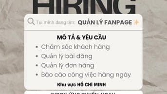 TÌM 2 NHÂN SỰ - QUẢN LÝ FANPAGE (KHU VỰC HCM)