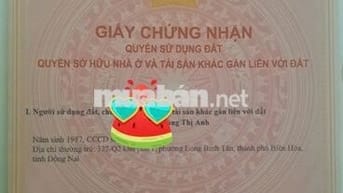 Bán đất chính chủ khu tái định cư long bình Sổ đỏ thổ cư 75,6m2