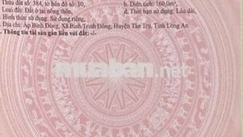160m2 thổ cư mặt tiền 6m Nguyễn Văn Vịnh, Tân Trụ, Long An. 720tr