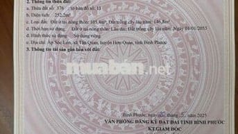 Bán gấp đất thổ cư xã tân quan, hớn quản, giá mềm gần dân