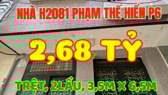 Nhà 1trệt, 2 lầu, Hẻm 2081 Phạm Thế Hiển P6, Q8. Ngang 3,5m x Dài 6,5m