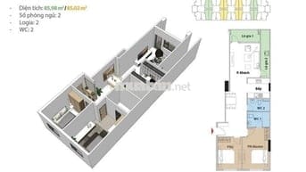 Cho thuê căn hộ 2PN 85m2 giá 6tr - bao phí QL tại vòng Xoay AN LẠC