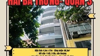 Ngon 1 khu Hai Bà Trưng, Quận 3, DT: 4,1x17m 6 tầng giá 33,5 tỷ 