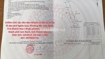 CHÍNH CHỦ Bán Nhanh Lô Đất Vị Trí Phường Bắc Cam Ranh, Tỉnh Khánh Hòa