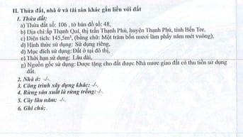 Bán 145,5m2 ODT tại ấp Thạnh Quí, TT.Thạnh Phú, H.Thạnh Phú, Bến Tre