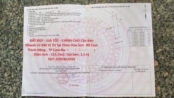 CHÍNH CHỦ Cần Bán Nhanh Lô Đất Vị Trí Tại TP Cam Ranh, Tỉnh Khánh Hòa