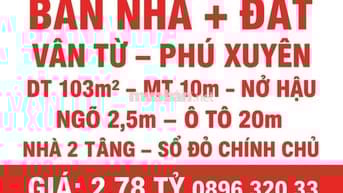 Cần bán đất 103 m² – ngõ 2.5m – sổ đỏ chính chủ – vị trí đẹp Phú Xuyên