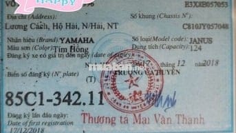 CHÍNH CHỦ (giấy tờ đầy đủ)- XE JANUS Hồng tím 2018