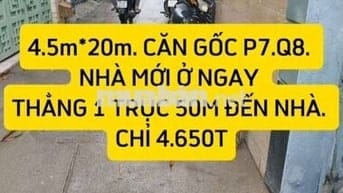 CĂN GỐC 4.5*20 - P7.Q8 - 4PN - 1 TRỤC 50M ĐẾN NHÀ.