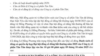 VPĐD Cty Tân Tân thông báo V/v Lập danh sách cổ đông có quyền dự họp
