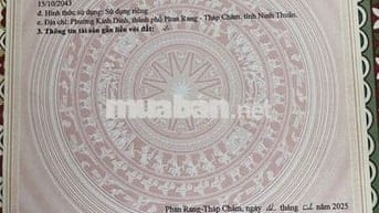 Bán lô đất 84m2 Thổ Cư, sau lưng ks Hồ Phong. PHƯỜNG TẤN TÀI. PHAN Ran