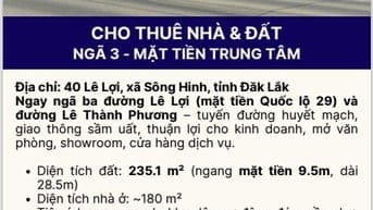 CHO THUÊ NHÀ & ĐẤT [NGÃ 3 - MẶT TIỀN TRUNG TÂM]