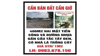 Cần bán đất Cần Giờ 2MT sông và đường nhựa, gần Cầu Tắc Tây Đen 400m2