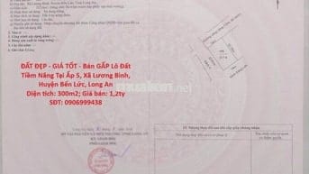 Bán GẤP Lô Đất Tiềm Năng Tại Ấp 5, Xã Lương Bình,Huyện Bến Lức,Long An