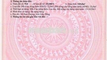 Bán đất Đơn Dương 105m² – sổ riêng, công chứng ngay, 630 triệu