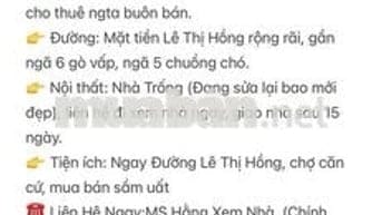 Nhà Cho Thuê Đường Lê Thị Hồng (ngay chợ căn cứ) Phường 17, Gò Vấp