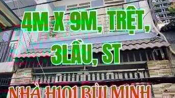 Bán gấp nhà 1trệt, 3 lầu, ST. Hẻm 101 ra Bùi Minh Trực P5, Q8. DT4mx9m
