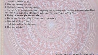 CHÍNH CHỦ BÁN SÀN VĂN PHÒNG TẦNG 2 TÒA MỸ ĐÌNH PLAZA 2