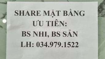 Share mặt bằng ưu tiên bác sĩ sản, bác sĩ nhi hoặc thuê trước sân bán