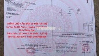 BÁN Lô Đất Full Thổ Cư Tại Xã Hố Nai 3, Huyện Trảng Bom, Tỉnh Đồng Nai